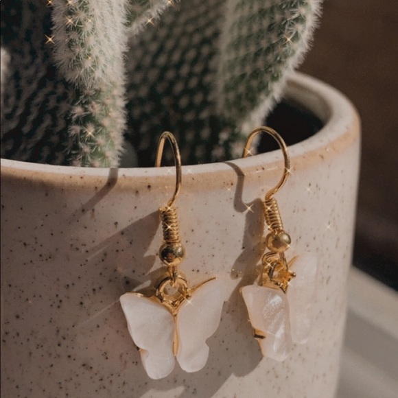 White Shimmering Butterfly Earrings - Picture 1 of 1